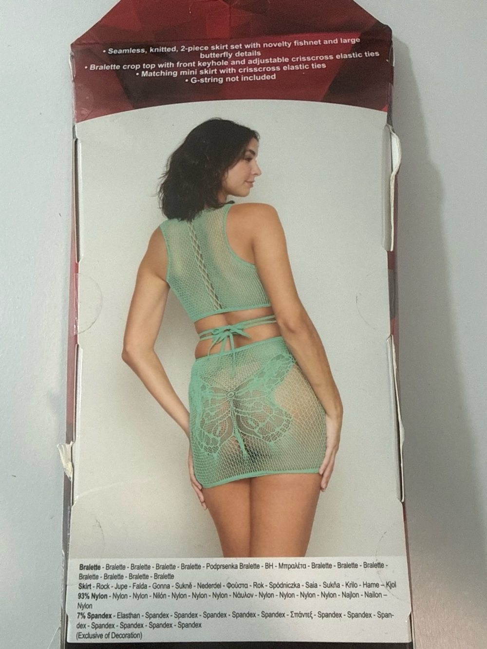 Fashion Nova Mint Green Fishnet Lace 2-Piece Bralette & Skirt Set